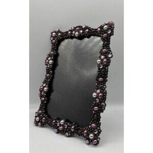 Beaded Photo Frame with Purple & Pearl Accents – Ornate Vintage Style 4x6